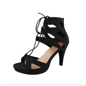 Black Strappy Lace-Up High Heel Sandals for Women